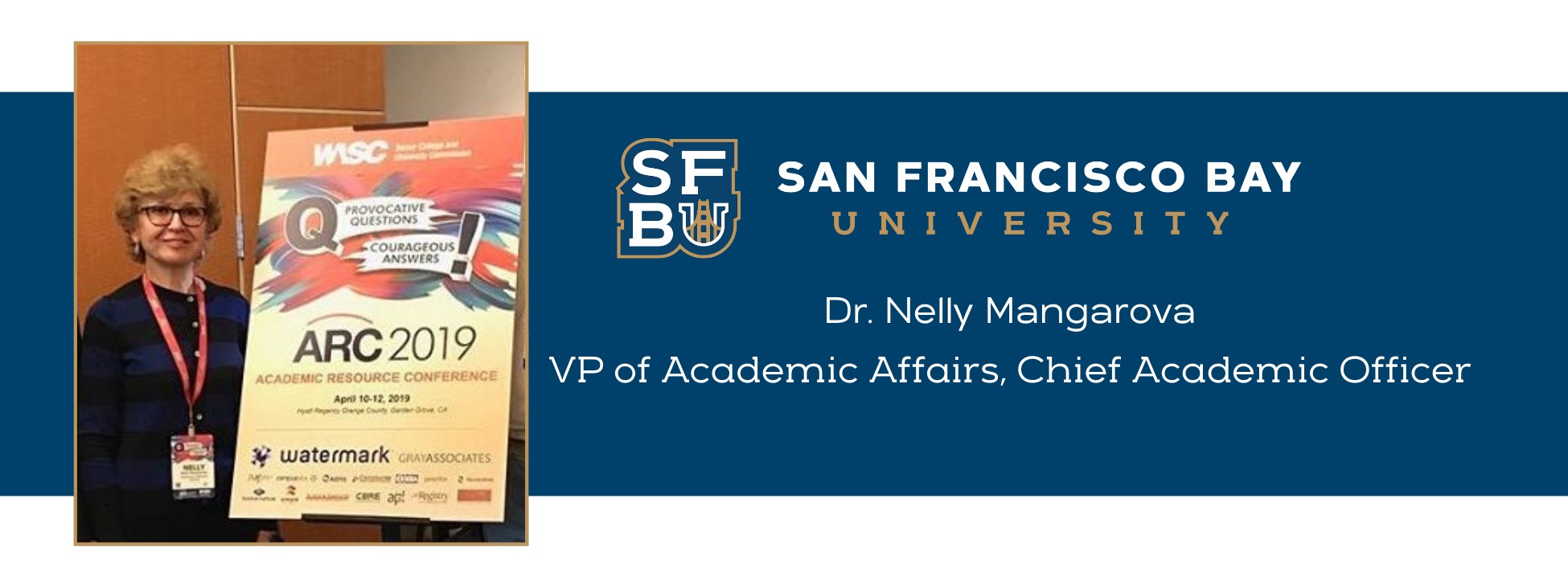 Dr. Nelly profile with SFBU Logo