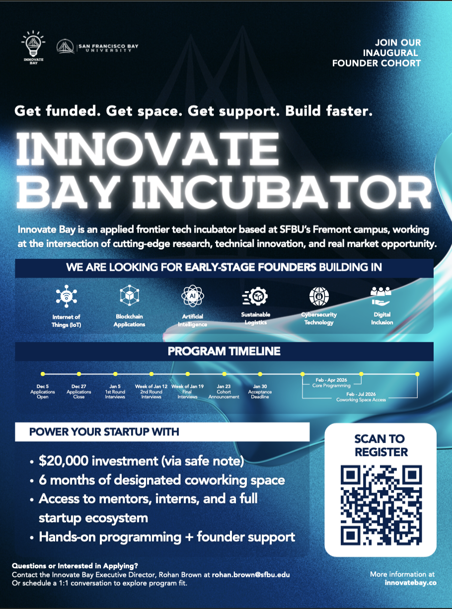 Innovate Bay Opens Applications for 12-Week Scale Sprint for Frontier Tech Startups; Program Hosted and Sponsored by San Francisco Bay University