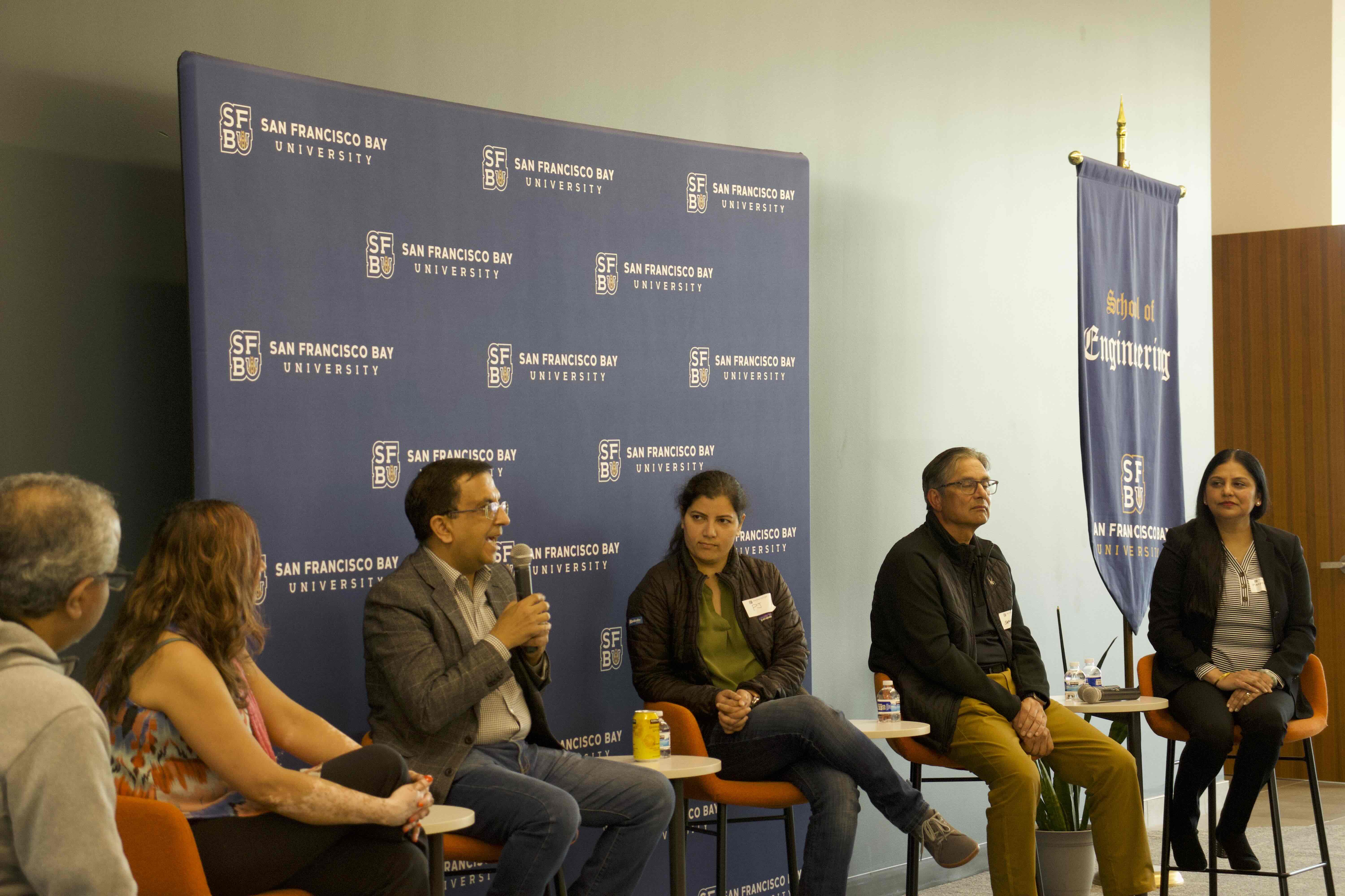 Panelists discuss generative artificial intelligence at the Bay Area Founders Connect at San Francisco Bay University on Saturday, April 6.
