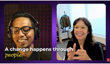 Dr Heather Herrera and host of EDU Unlocked smile in a screenshot of their podcast episode