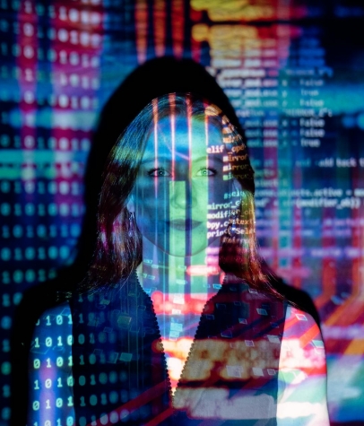 Code Projected Over Woman