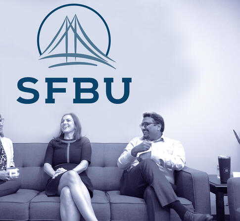 SFBU leaders collaborating on a couch