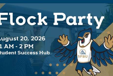 Flock Party event flyer featuring Bayley the Bayhawk