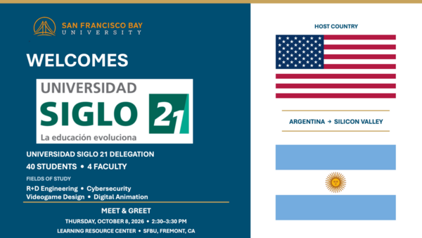Siglo 21 poster showing American and Argentinian flag. Siglo 21 logo is also visible.