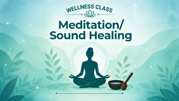 Blue and green poster of someone meditating