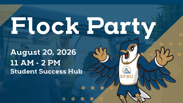 Flock Party event flyer featuring Bayley the Bayhawk