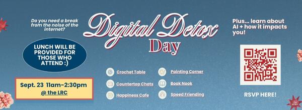 Digital Detox Poster with blue background, and white and red text