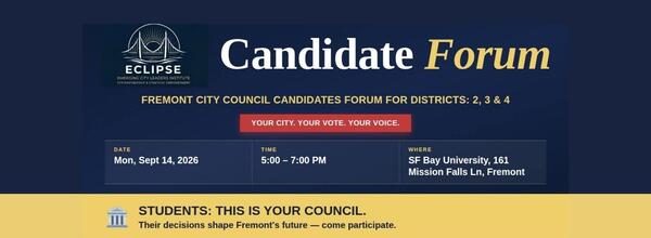 Candidate forum showing the ECLIPSE logo and date/time of event