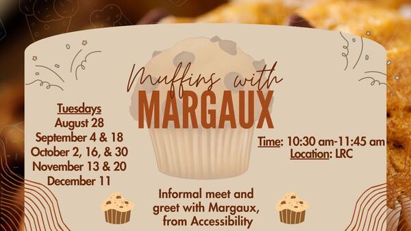 Graphic showing text "muffins with margaux" showing photos of muffins. 